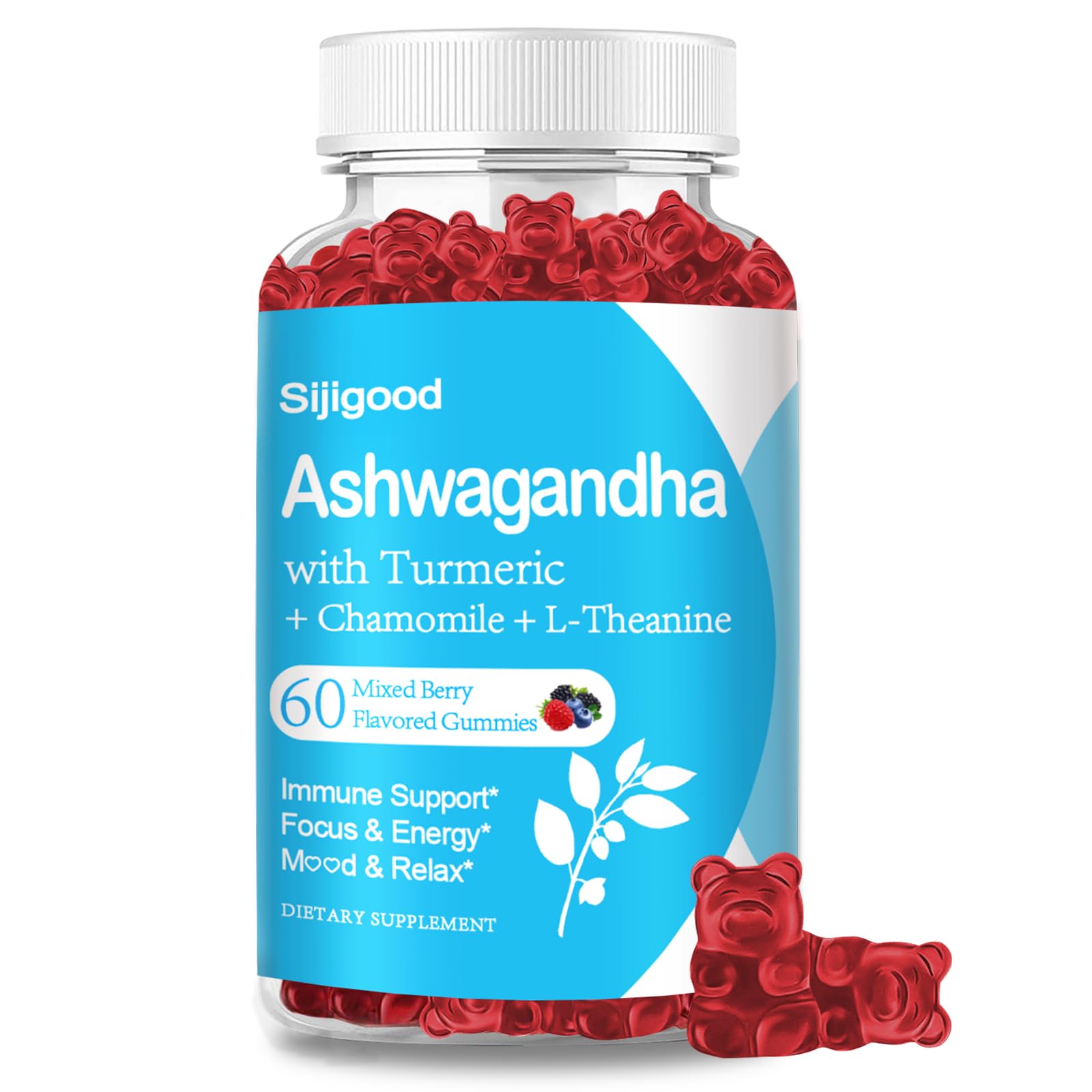 Sijigood Ashwagandha Gummies with L-theanine 2500mg Ashwa Root Supplement Gummy for Women Men 60 Mixed Berry Flavored Gummies